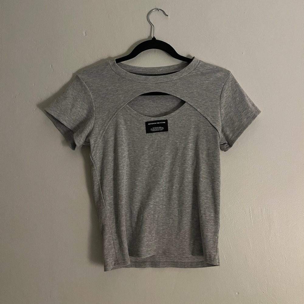 grey and black minimalist cutout tee